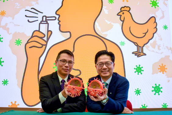 HKUMed has achieved a significant breakthrough in developing needle-free, live-attenuated influenza vaccines with broad protection against human and avian virus subtypes. The novel innovations resulted in multiple patents and impressive accolades at the 50th International Exhibition of Inventions Geneva 2025, including the Saudi Innovation Excellence Prize and two Gold Medals, one of which came with Congratulations of the Jury. (From right: Professor Leo Poon Lit-man and Dr Alex Chin Wing-hong)
 